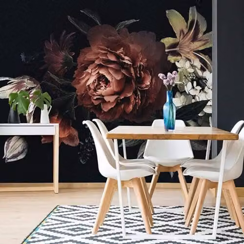 Wizard+Genius Floral Flower Bouquet Wall Mural in Black and Multicolour, W: 366 cm, H: 254 cm, 8-parts – 2