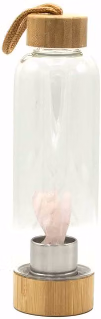 KDMD Crystal Infused Rose Quartz Angel Glass Water Bottle in Transparent