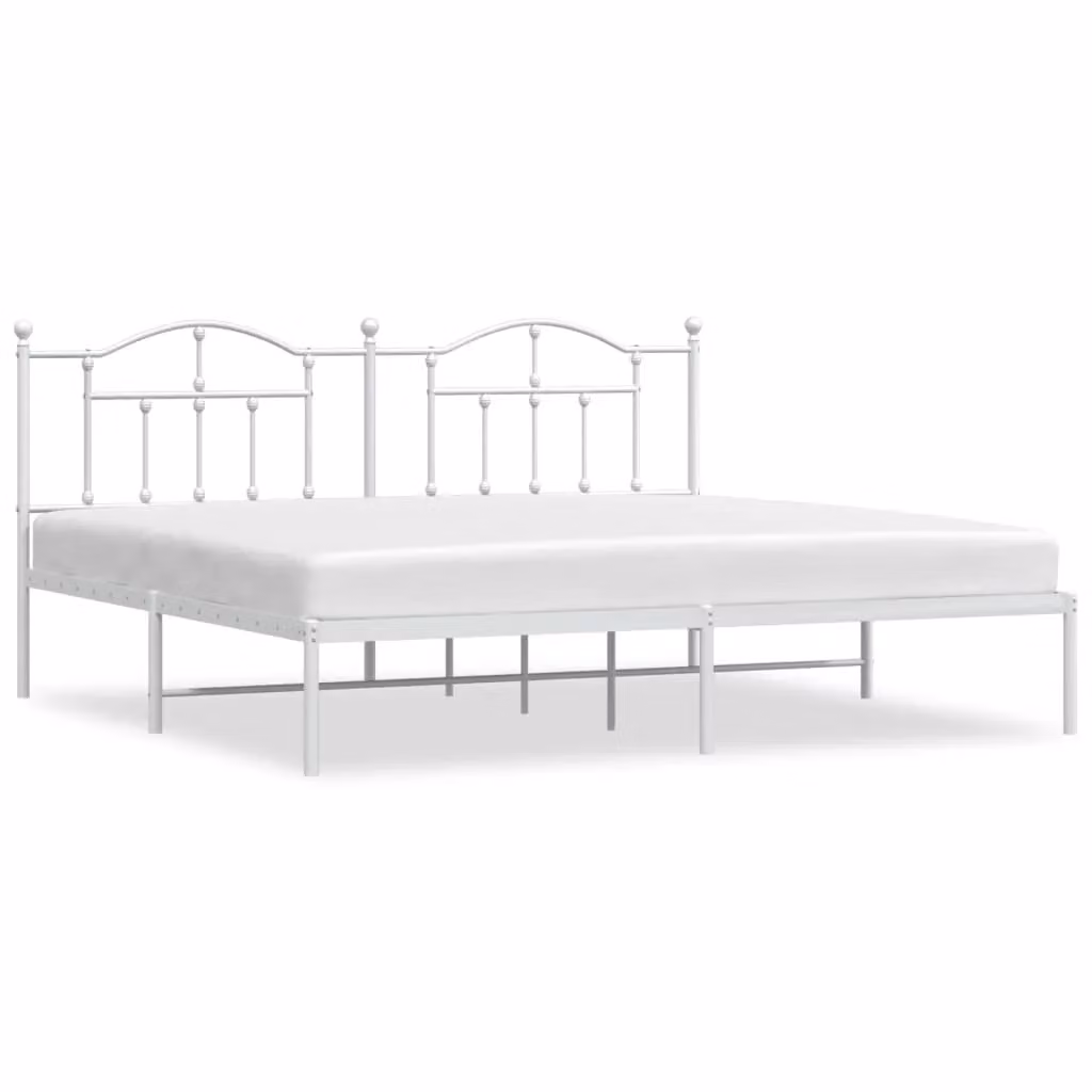 Berkfield Home Metal Bed Frame with Headboard, White, W/D: 200 x 200 cm – 2