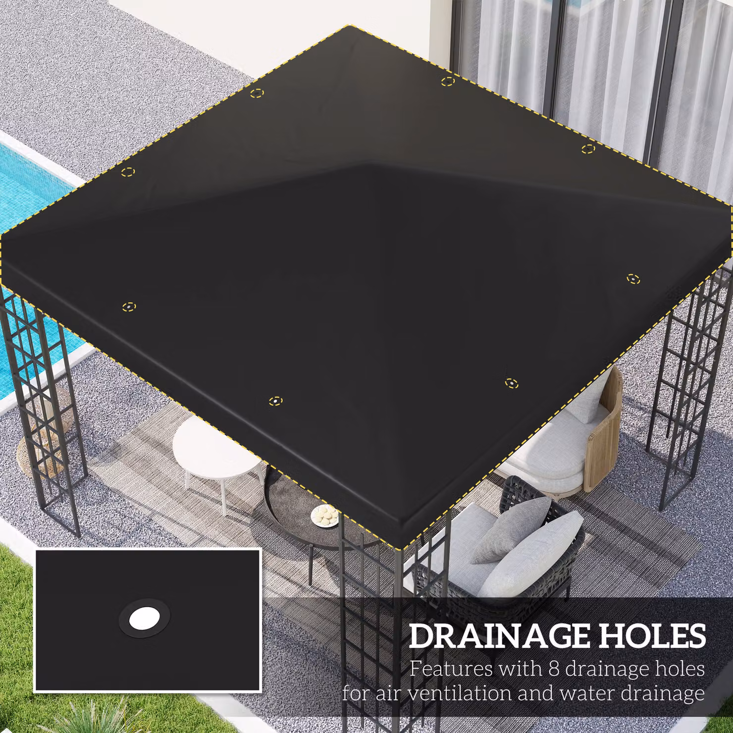 Outsunny Black Polyester Gazebo Replacement Canopy with UPF 50+ Protection, 3 x 3 m – 4