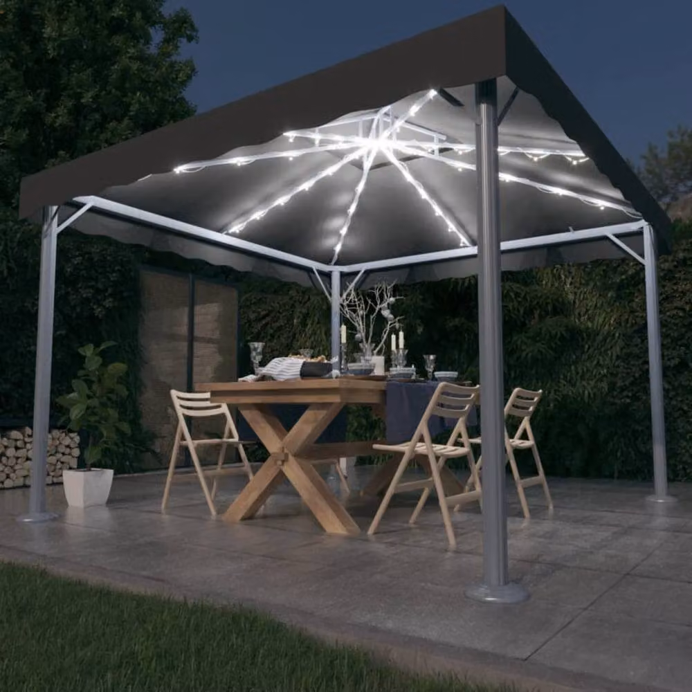 Berkfield Home Aluminium Gazebo with LED String Lights, Anthracite Grey, W/D/H: 300 x 300 x 270 cm – 2