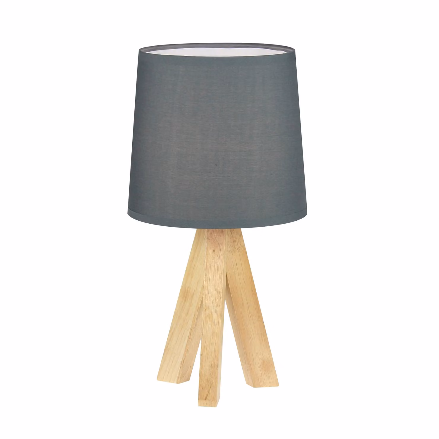 First Choice Lighting Hubert Set of 2 Natural Wood and Grey Fabric Tripod Lamps – 2