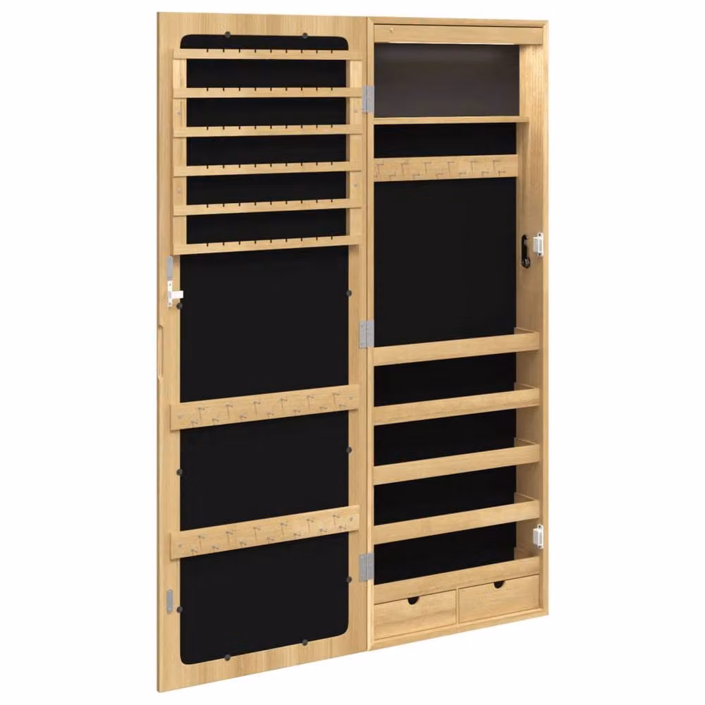 Berkfield Home Wall Mounted Mirror Jewellery Cabinet with LED Lights, Brown, H 106 x W 37.5 x D 10 cm – 3