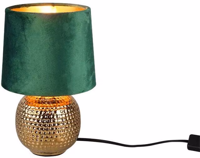 Netlighting Sophia Modern Table Lamp with Round Tapered Green Fabric Shade and Gold Base