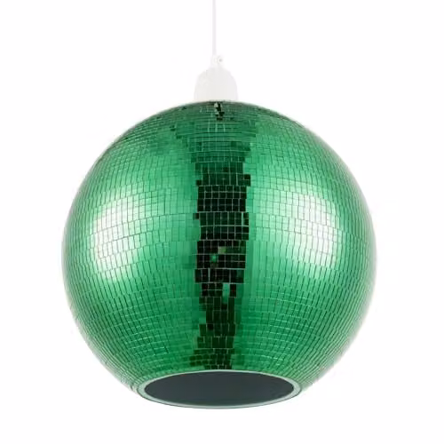 Happy Homewares Shiny Disco Mosaic Ball Pendant Shade in Green, Diameter: 25 cm – 1