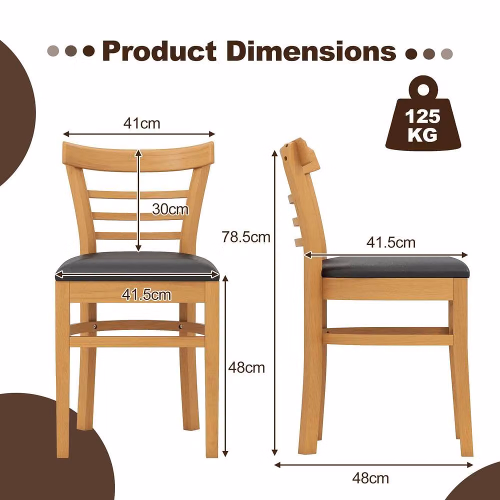 Costway Set of 2 Modern Mid-Century Dining Chairs in Natural PU Leather and Rubberwood – 3