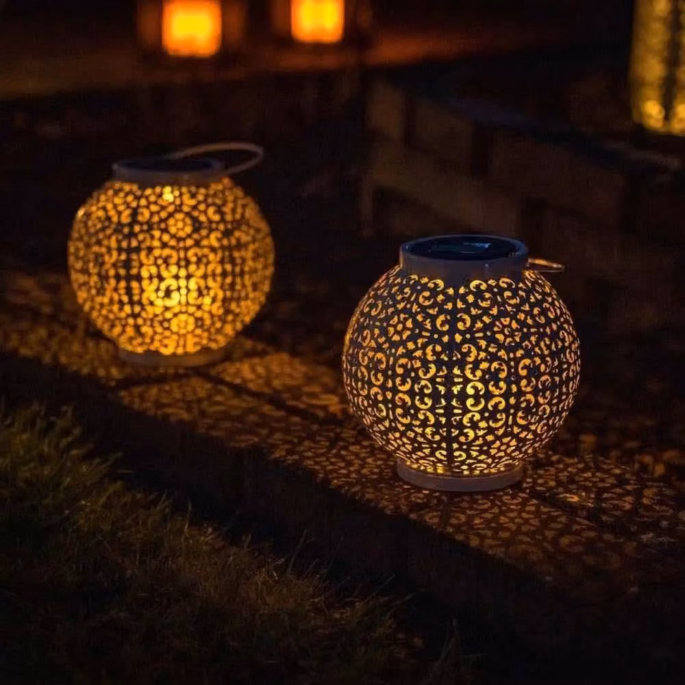 FLAVORA 2 Pack White Sphere Solar Garden Lanterns in Metal – 3