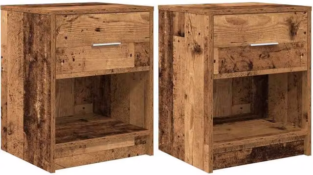 Berkfield Home Set of 2 Bedside Cabinets with Drawer in Brown Old Wood, W/D/H: 40 x 34 x 50 cm
