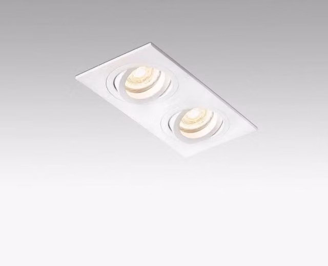 Netlighting Rad 2 Light Double Tiltable Square Recessed Spotlight in White, GU10
