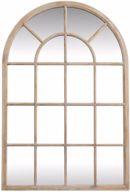 Lemon Pavilion Washed Wood Arched Window Mirror in Brown, W135 x H90 cm – 1