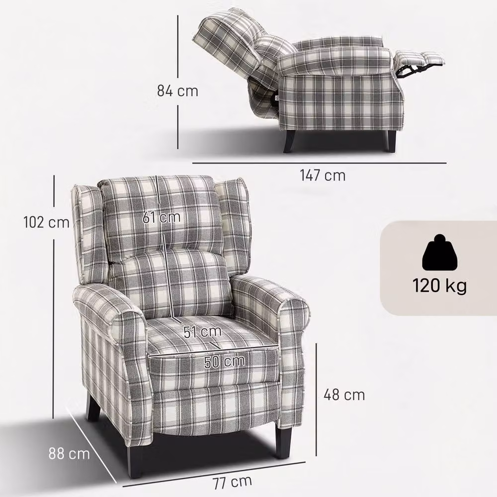 HOMCOM Grey Fabric Wingback Recliner Chair with Padded Armrests for your Living Room – 3