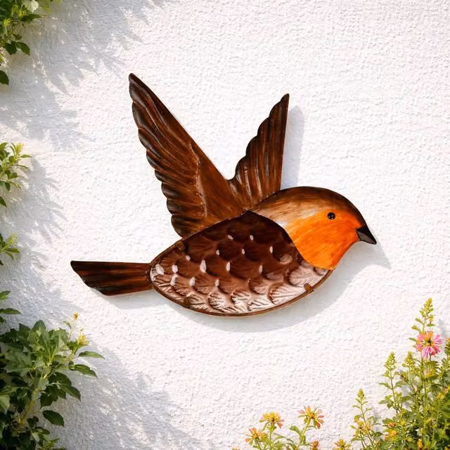 Country Living Rustic Metal Robin Bird Wall Decor in Brown