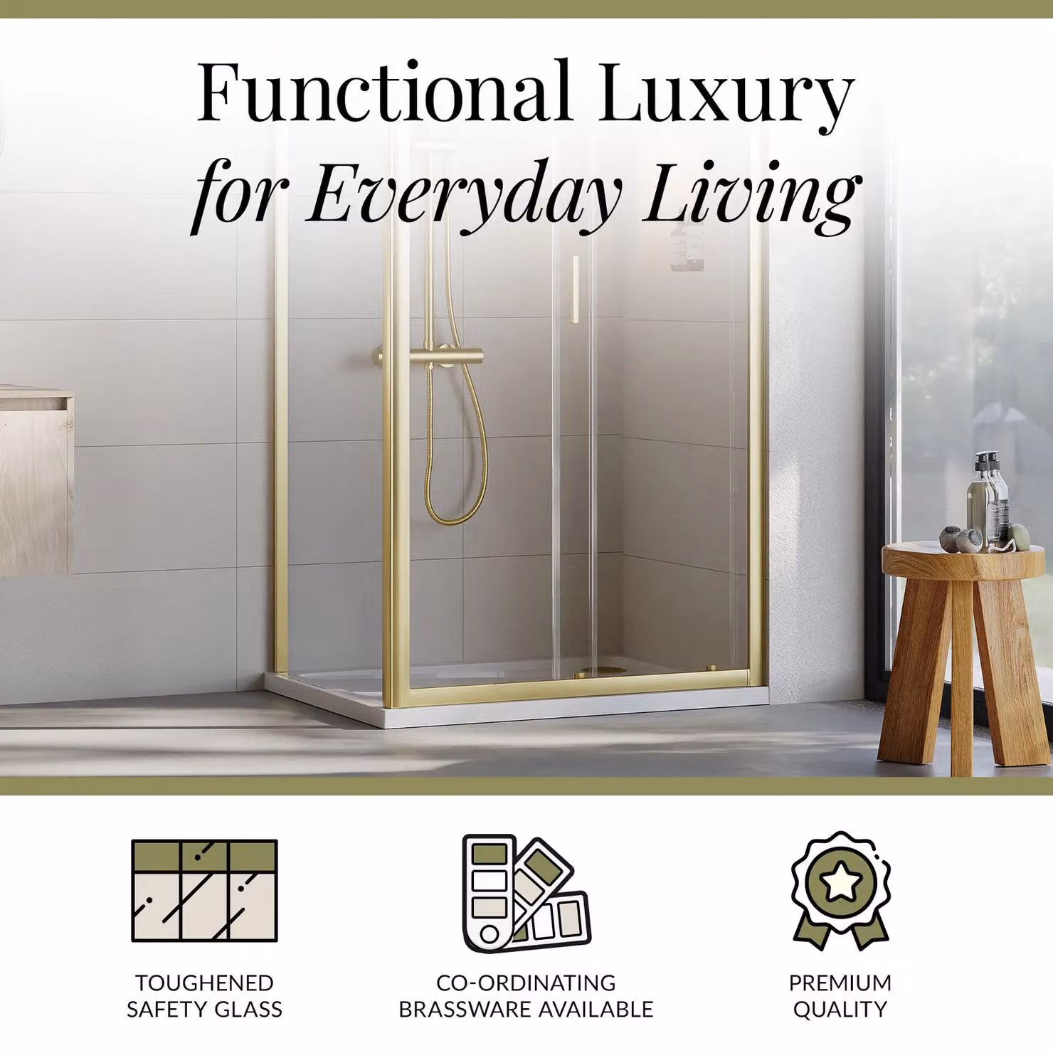 Balterley Ruwa Sliding Corner Shower Suite with Tray, 6mm Glass, Gold – 3