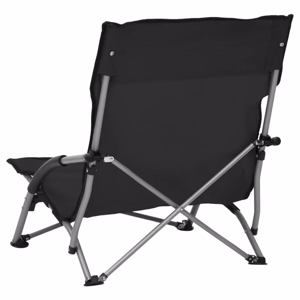 Berkfield Home Set of 2 Folding Beach Chairs in Black Fabric with Armrests – 5