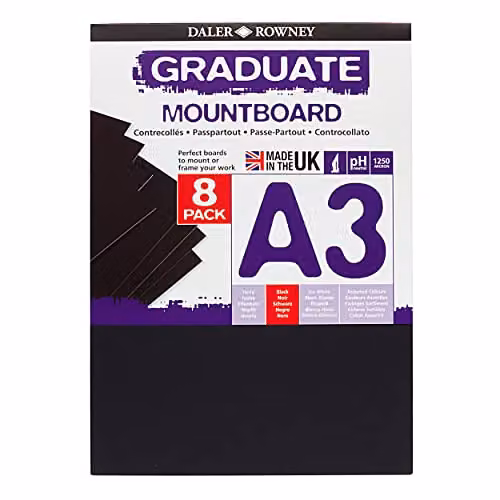 Daler-Rowney Graduate A3 Black Smooth Surface Mountboard Pack of 8 – 1