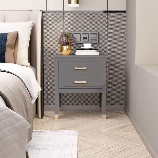 Cabinet Bits Palazzi 2 Drawer Bedside Table in Mid Grey – 1