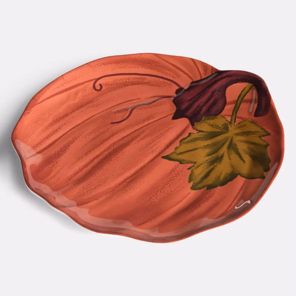 OHS 2 Pack Autumn Pumpkin Shaped Plastic Serving Platters in Red – 5