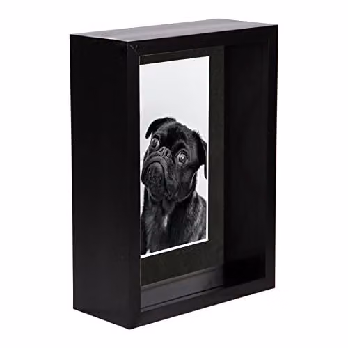 Nicola Spring Black Rectangular 3D Deep Box Wooden Photo Frame with Glass and Plastic Mount for Hanging or Standing Display – 1