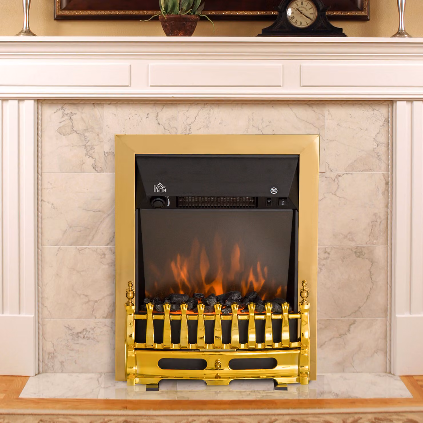 HOMCOM LED Flame Electric Fireplace in Gold – 6