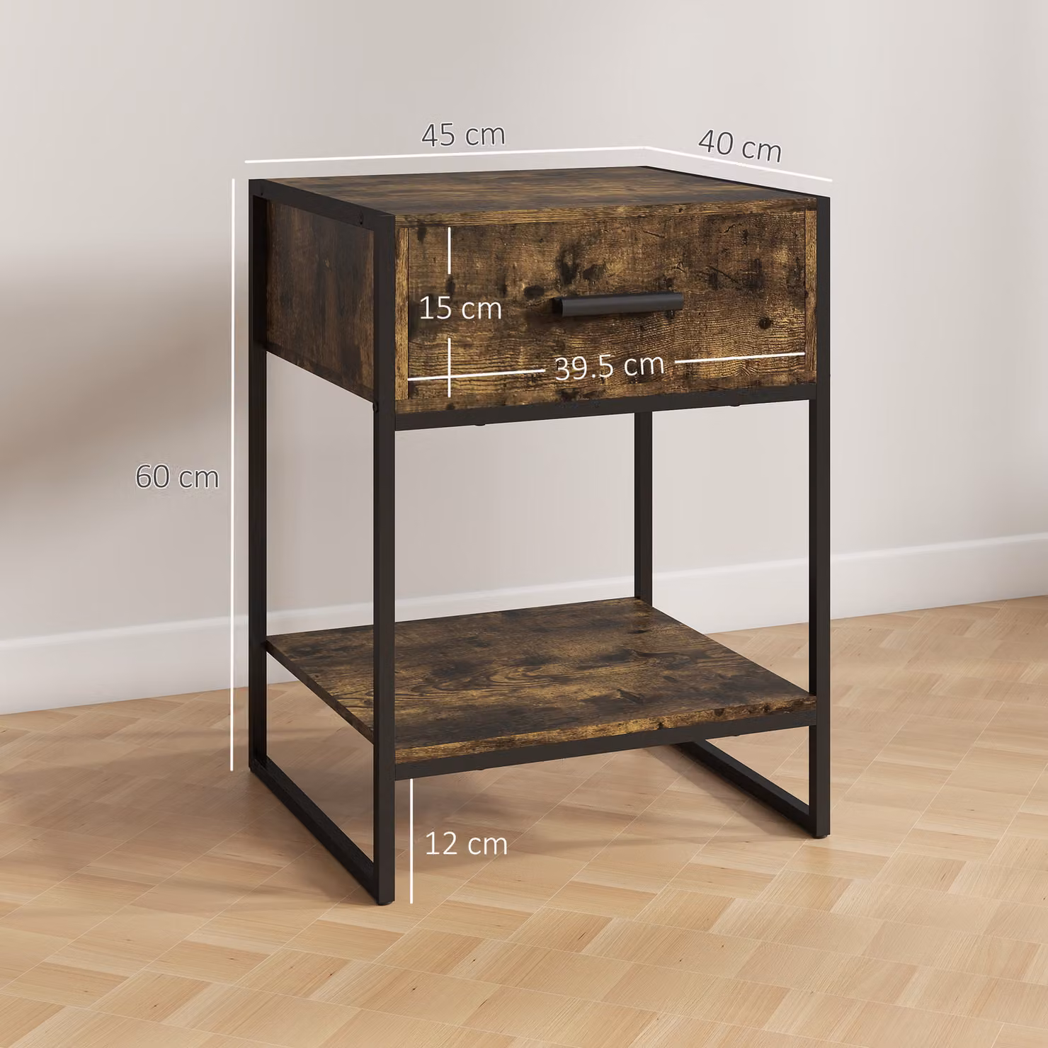 HOMCOM Modern Bedside Table in Brown and Black – 3