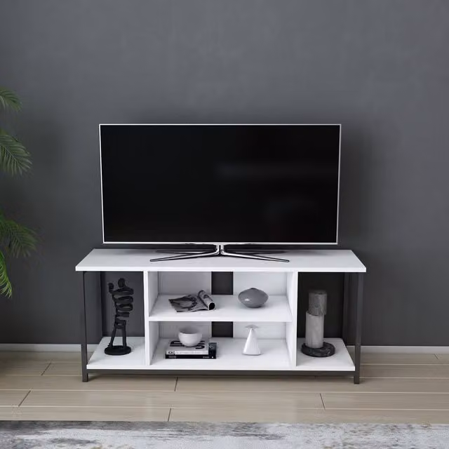 Rinaldo Modern TV Unit by Decorotika in White and Black, W: 120 cm, D: 51 cm, H: 51 cm