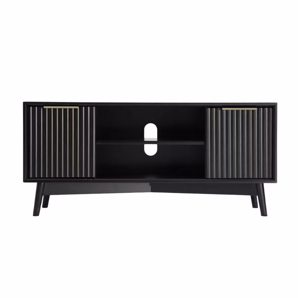 Home Garden Direct Monza Fluted TV Unit with Storage in Black – 4