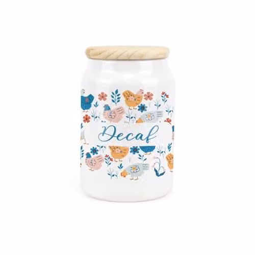 Purely Home Botanical Chickens Ceramic Decaf Storage Canister with Wooden Lid, Blue and White, 0.6 l, H 14.5 cm x W 9.5 cm – 1