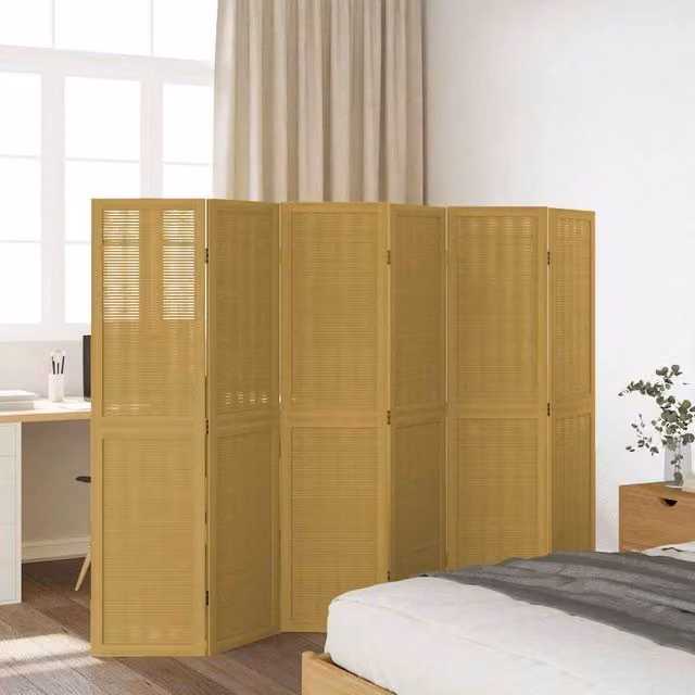 Berkfield Home 6-Panel Room Divider in Brown Solid Paulownia Wood – 1