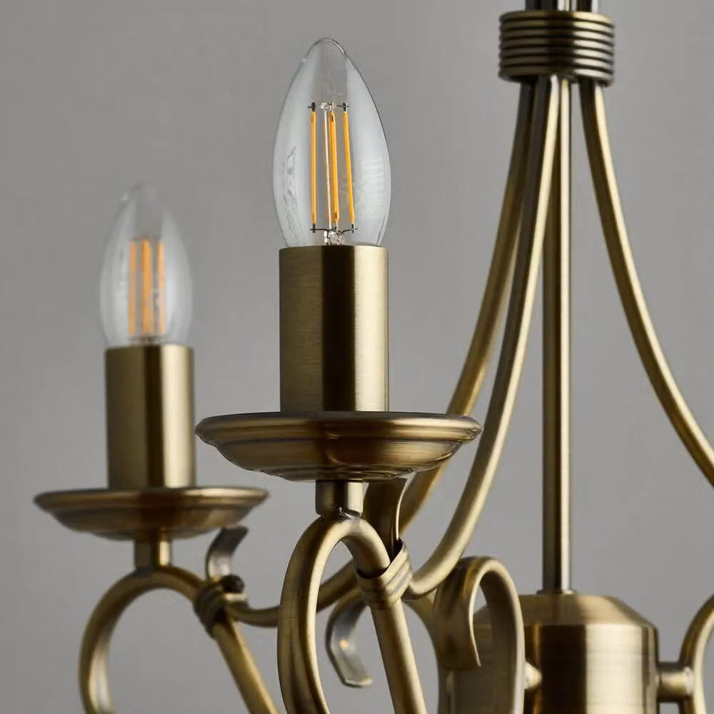 Loops Vintage 3-Shade Hanging Ceiling Pendant Light in Antique Brass with Adjustable Height and E14 Bulb Holders – 2