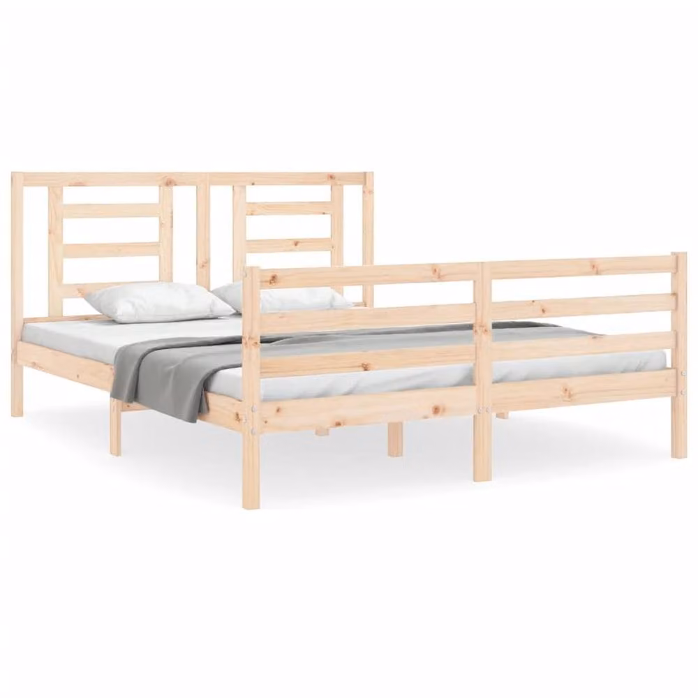 Berkfield Home Beautiful Bed Frame with Headboard in Beige Solid Pine Wood, W/D/H: 160 x 200 x 165.5 cm – 2