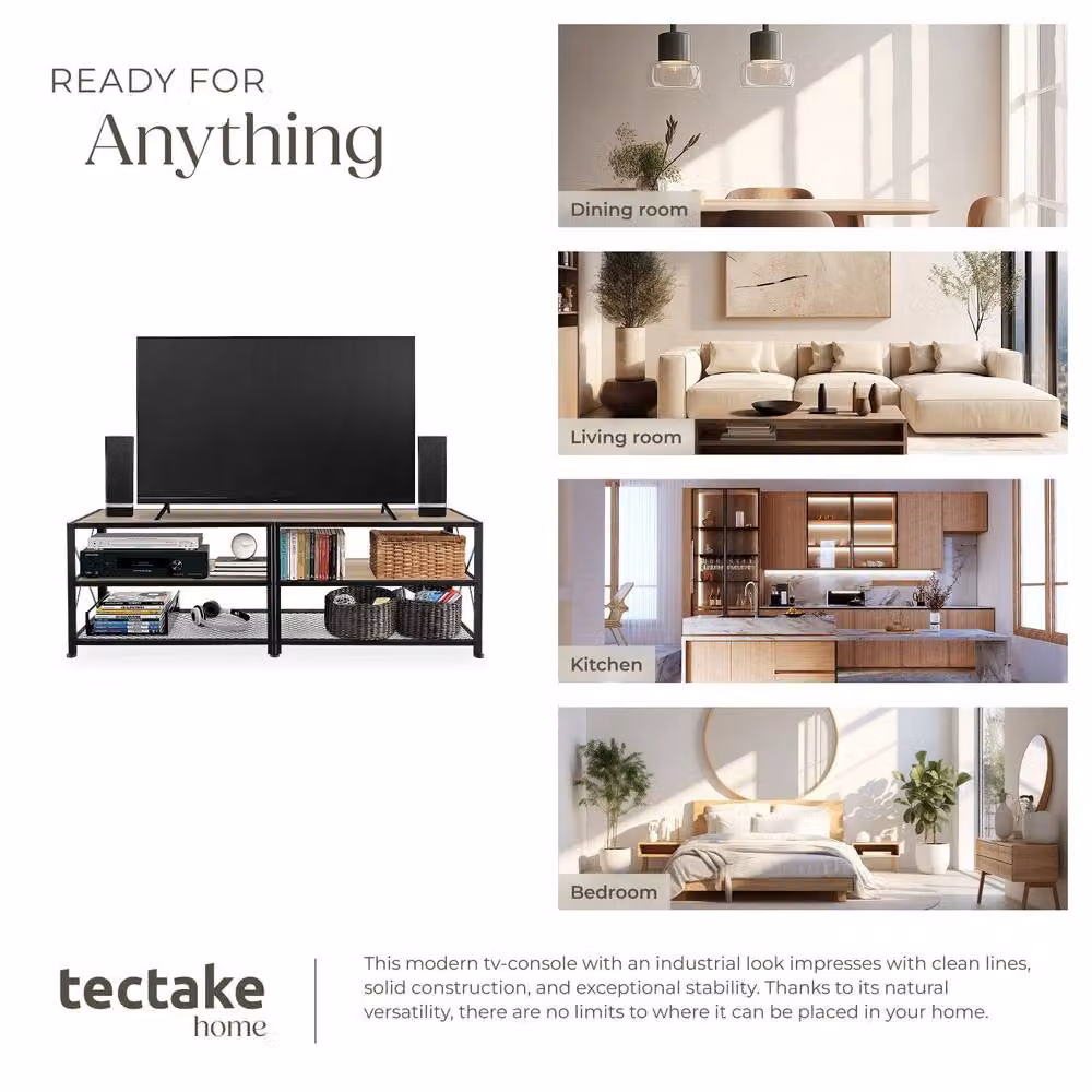 tectake Industrial TV Stand Lowboard Cabinet with 3 Shelves in Light Brown and Black, Width: 141 cm – 6