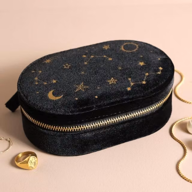 Lisa Angel Women's Black Starry Night Velvet Oval Jewellery Case with Gold Details