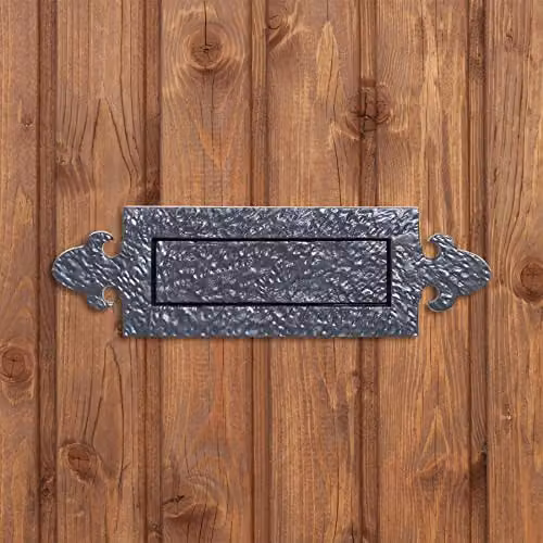 Hammer and Tongs Fleur De Lis Letter Plate in Matt Black Iron, W: 34.5 cm, H: 10.5 cm – 5