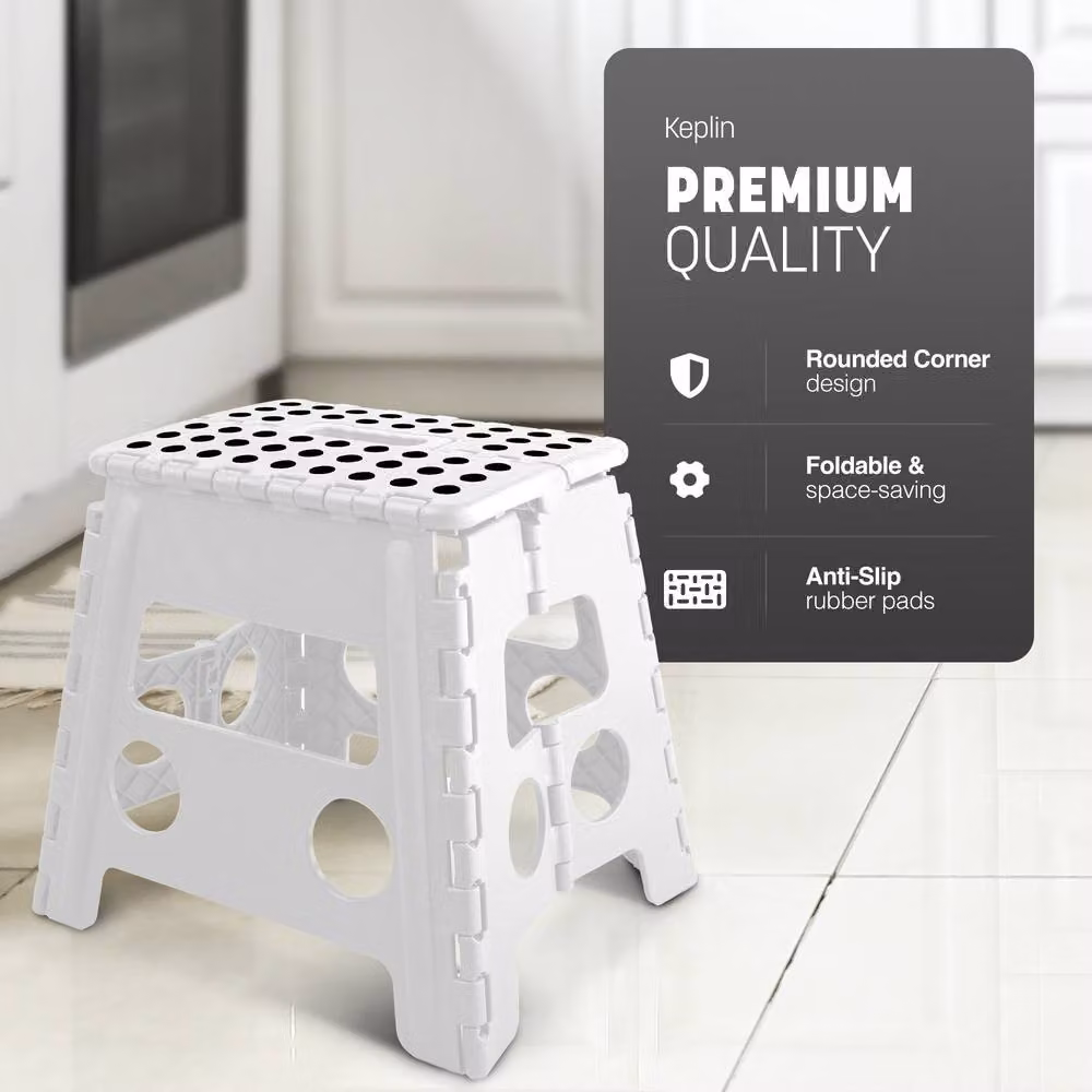 Keplin Heavy Duty Folding Step Stool, Non-Slip Foldable Footstool, White, 37 cm – 2