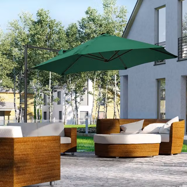 Outsunny 2.5m 360 Degree Rotation Garden Cantilever Parasol in Green