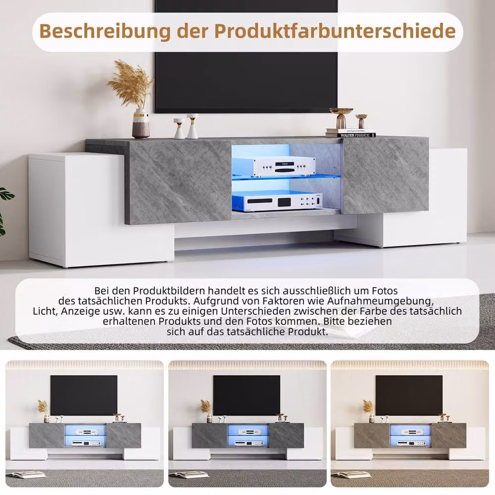 Rolipo Modern LED TV Stand with 4 Doors in White and Grey, Width: 180 cm – 2