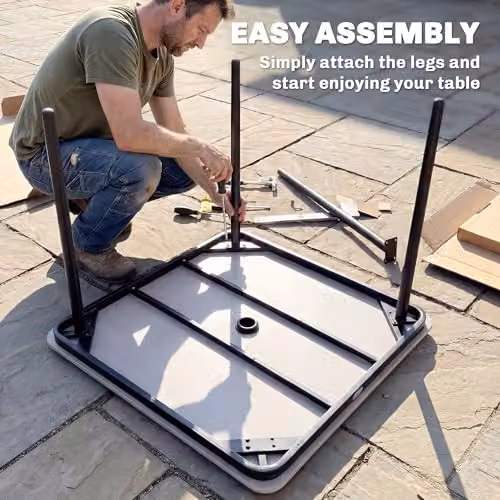 Outsunny Square Garden Dining Table for 4 People, Light Grey, W/D/H: 85 x 85 x 72.5 cm – 7