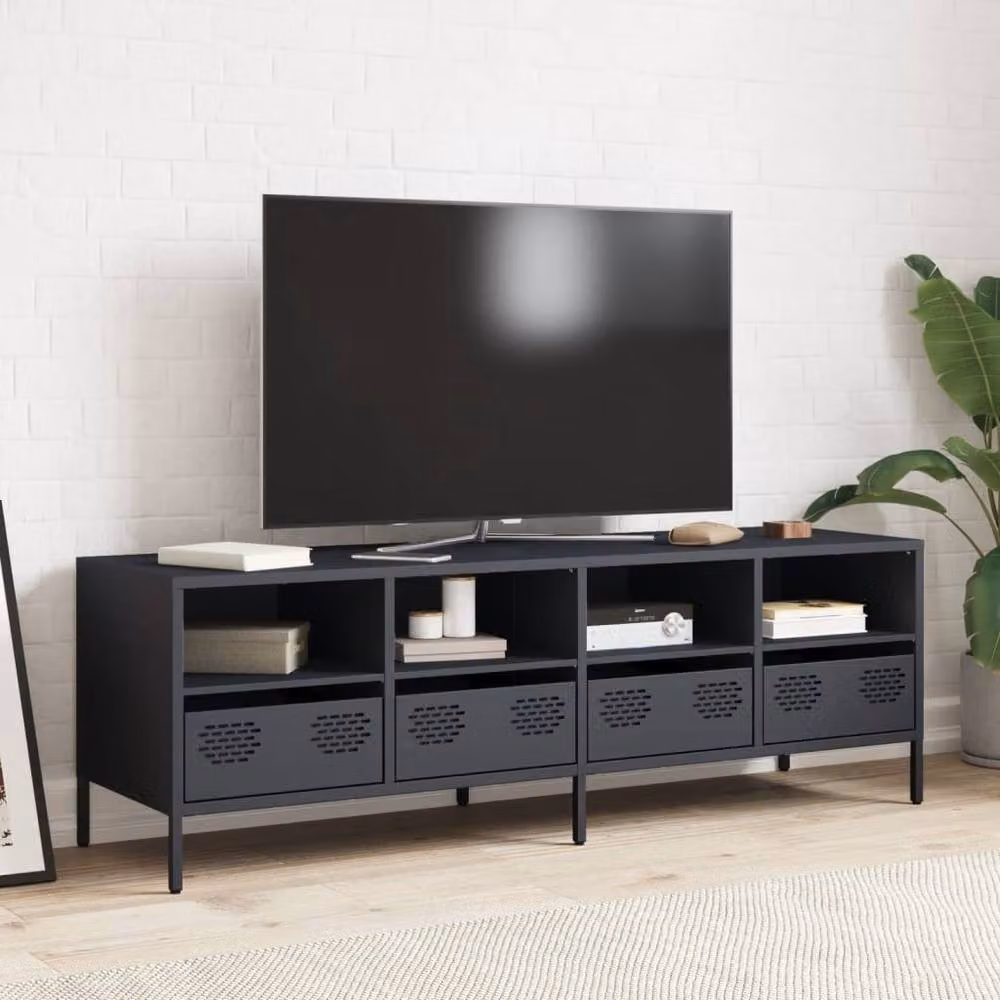 Berkfield Home Anthracite TV Cabinet in Dark Grey Matt Metal, W/D/H: 135 x 39 x 43.5 cm – 3