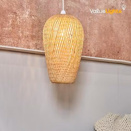MiniSun Modern Bamboo Lattice Design Ceiling Light Shade in Beige and Sand, Shade Width: 23 cm – 2