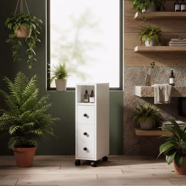 Wyld Haus Toveka Slimline White Bathroom Storage Cabinet W: 30 cm, D: 18 cm, H: 68.5 cm
