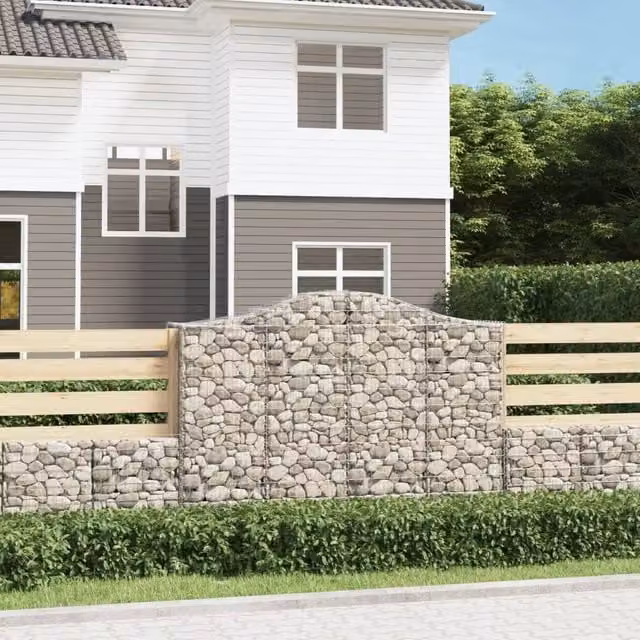 Berkfield Home Arched Gabion Baskets, 5 Piece Set, Silver Galvanised Steel, W: 200 cm, D: 50 cm, H: 140-160 cm – 1
