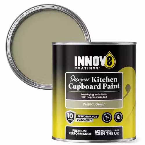 Innov8 Coatings Designer Kitchen Cupboard Paint in Peridot Green, Satin Finish, 750 ml