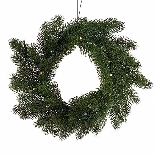 Charles Bentley Pre-Lit Artificial Nordic Spruce Christmas Wreath in Green, Width: 30 cm
