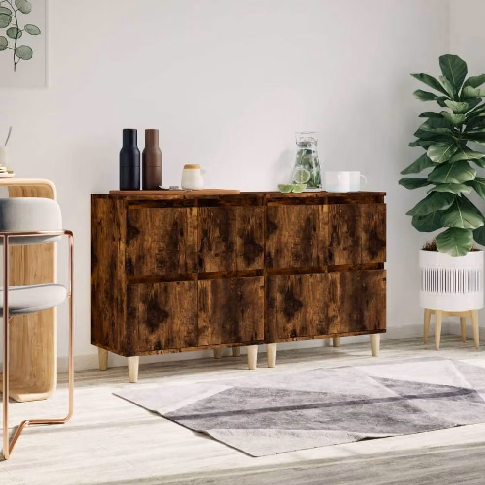 Berkfield Home Set of 2 Smoked Oak Sideboards in Brown, W/D/H: 60 x 35 x 70 cm – 2
