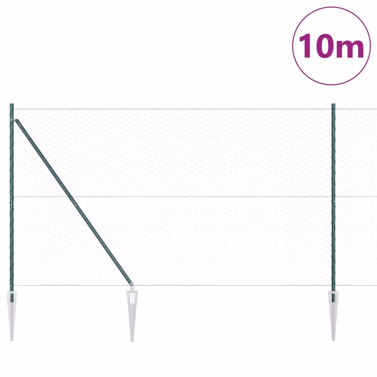 Berkfield Home Green Powder-Coated Steel Hexagon Fence, H: 160 cm x W: 10 m