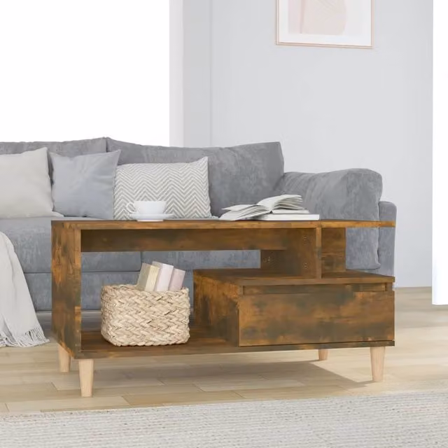 Berkfield Home Smoked Oak Coffee Table in Brown, W: 90 cm, D: 49 cm, H: 45 cm