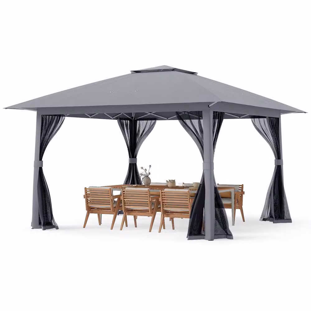 Gymax Pop Up Folding Canopy Tent with Mesh Netting, Grey – 8