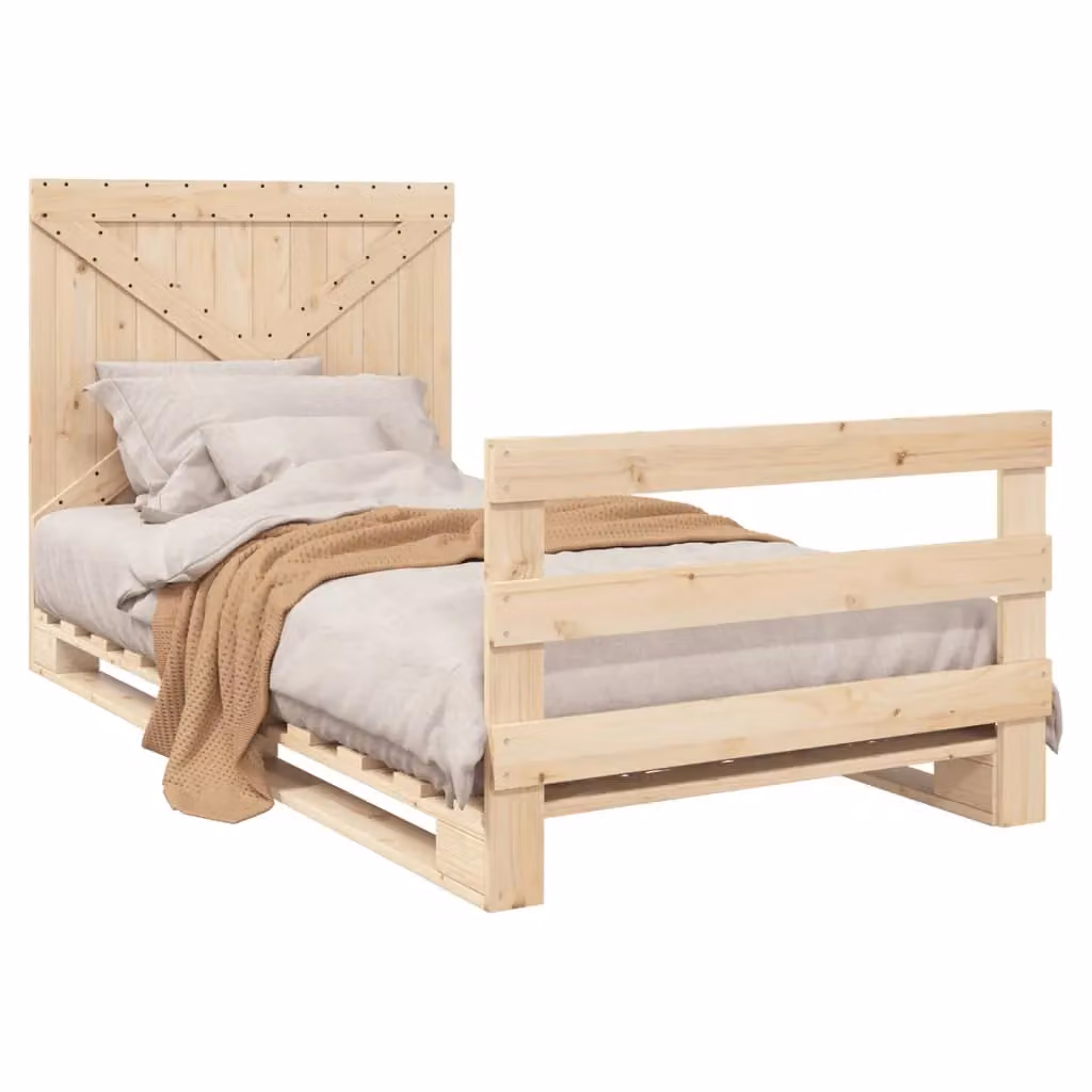 Berkfield Home Rustic Solid Pine Bed Frame with Headboard, Brown, W: 100 cm, D: 200 cm – 2