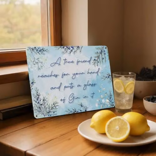 Purely Home Blue Gin Quote Metal Wall Plaque, W: 28.3 cm, H: 19.7 cm – 2