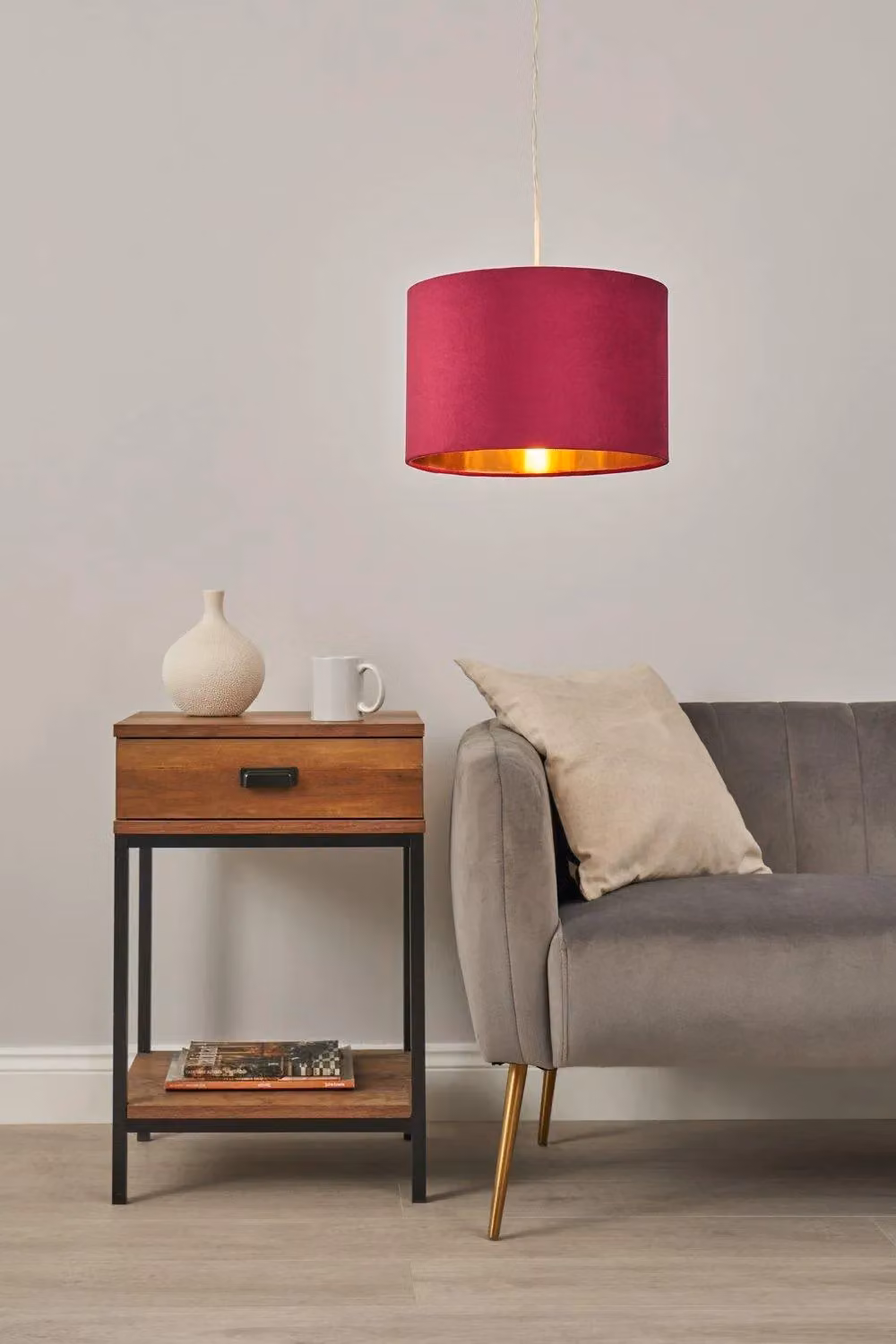 BHS Lighting Red Velvet Retro Cylinder Easy Fit Light Shade, H 30.0 cm x W 20.5 cm – 3